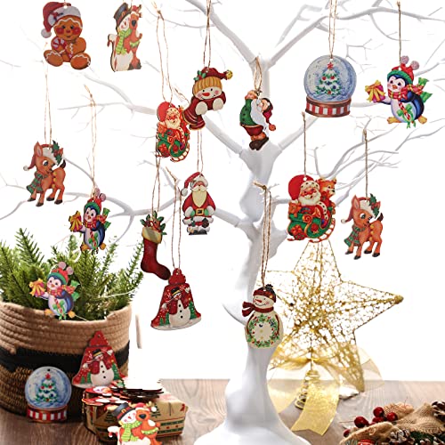 24 Pieces Christmas Wooden Ornaments Christmas Wood Decorations Farmhouse Style Hanging Wood Ornaments For Christmas Tree Vintage Santa Snowman Ornaments Xmas Hanging Crafts Pendants For Home Party #TOP5