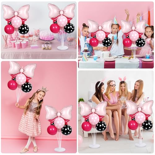 Pink Mouse Party Balloons Stand Kit 2 Sets with 2 Bow Foil Balloons Cartoon Mouse Themed Party Centerpiece for Table Pink and Black Bow Girls Women Gender Reveal Baby Shower Birthday Party Decoration by Naozinebi - Used condition - Image 6