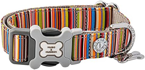 HUGO & HUDSON Nylon Dog Collar with Quick Release Safety Buckle, Red Star, M