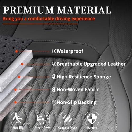 Image of Coverado Seat Covers for 2018-2026 Jeep Wrangler, Waterproof Gray Seat Covers Full Set, Vehicle Leather Seat Protector Cushion for Unlimited Sahara Rubicon Willys Jeep Wrangler JL Seat Covers 4 Door