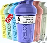 VELOMIX 6 Pack 20oz Shaker Cups for Protein Shakes, Pastel Shades