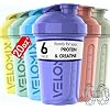 VELOMIX 6 Pack 20oz Shaker Cups for Protein Shakes, Pastel Shades | 6x Wire Whisk, Leak Proof Protein Shaker Bottle for Protein Mixes, Stackable, Multipack Value Set for Home, Gym and Car