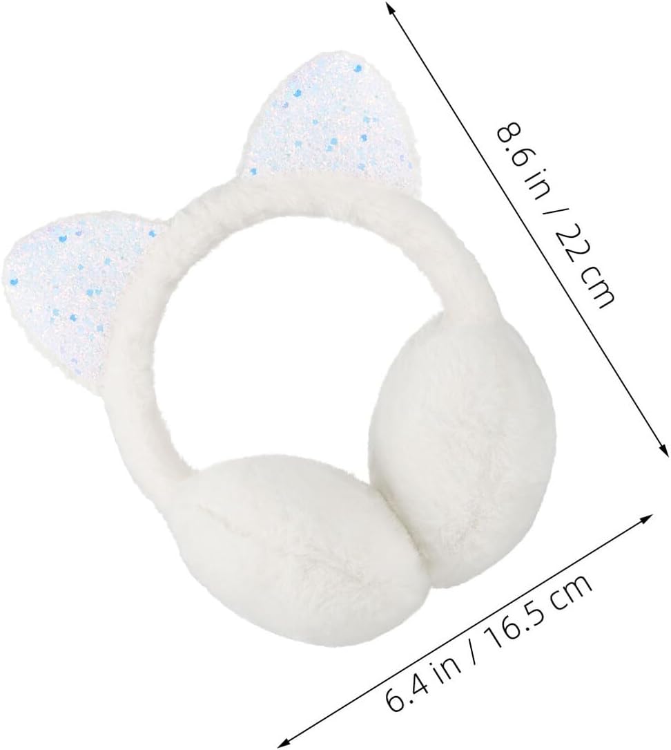 Fluffy Cat Ear Earmuffs, Adjustable Plush Winter Ear Warmers, Soft Outdoor Cold Weather Cover, 2pcs Pink and White