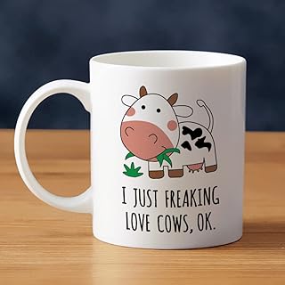 Cow Coffee Mug, I Just Freaking Love Cows Ok Ceramic Tea Cup Kawaii Cow Print Mug Gift for Women Her Girls Mom (Cow)