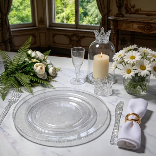 I00000 144Pcs Silver Glitter Dessert Plates Set, Includes 72Pcs Plastic Dessert Plates 7.5",72Pcs Silver Forks 7.4", Plastic Salad Plates for Birthday, Wedding & Party by I00000 - Image 6