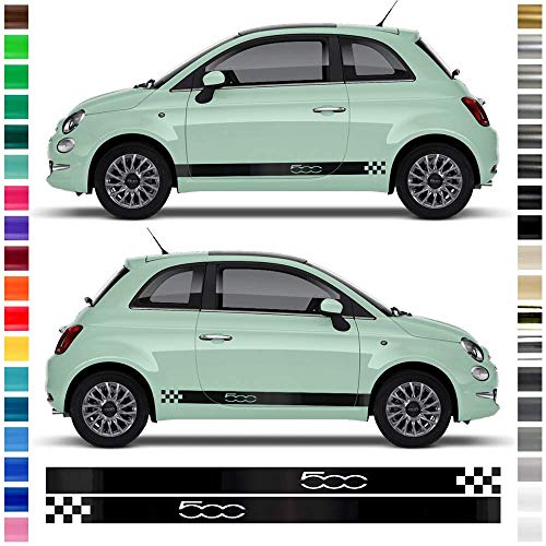 Bandes latérales autocollantes Fiat 500 à motifs carreaux longs couleur au choix