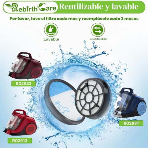 Miniatura 5 de Rebirthcare Filtros Para Rowenta Swift Power Cyclonic 900w Ro2913ea Ro2932ea Ro2981ea Aspiradora, Repuestos Filtros De Recambio Zr904301