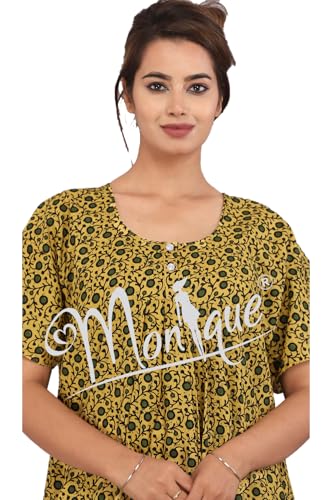 Image of Monique Brand 100% Pure Cotton Nighty for Woman | Floral Gown for Women Night Wear | Cotton Nighty for Women Stylish | Maxi for Women Cotton