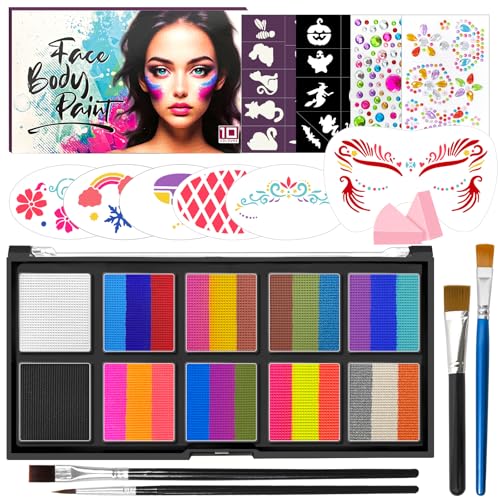 Face Body Paint,Set di Trucchi per il Viso per Bambini,26 Colori Face Painting, Pittura Corpo con Stampini e 3 Pennelli per Feste di Compleanno, Cosplay, Halloween e Natale (Stile 1)