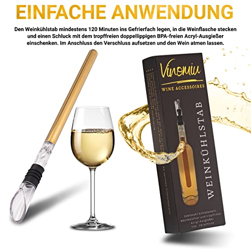 Foto von Vinomiu Weinkühlstab Gold – 3-er Set Edelstahl Weinkühler inkl. Ausgießer und Verschluss – Flaschenkühler Geschenk Set für Weinliebhaber – Weinzubehör für Weißwein, Rotwein & Sekt