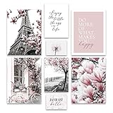 ARTFAVES® Poster Set - SPRING IN PARIS | Wanddeko Wohnzimmer & Schlafzimmer | 8 moderne Wandbilder | Bilder Frühling, schwarz weiß, rosa, Fashion | ohne Bilderrahmen