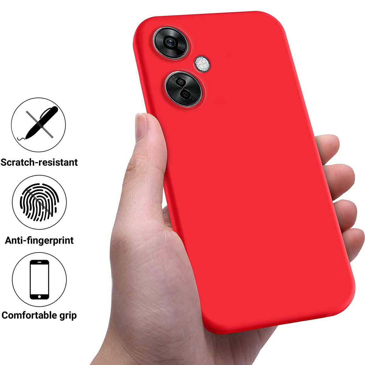 BRAND SET Cover Per OnePlus Nord CE 5G - Custodia Morbida In Silicone + Vetro Temperato Ultrasottile, Colore Rosso
