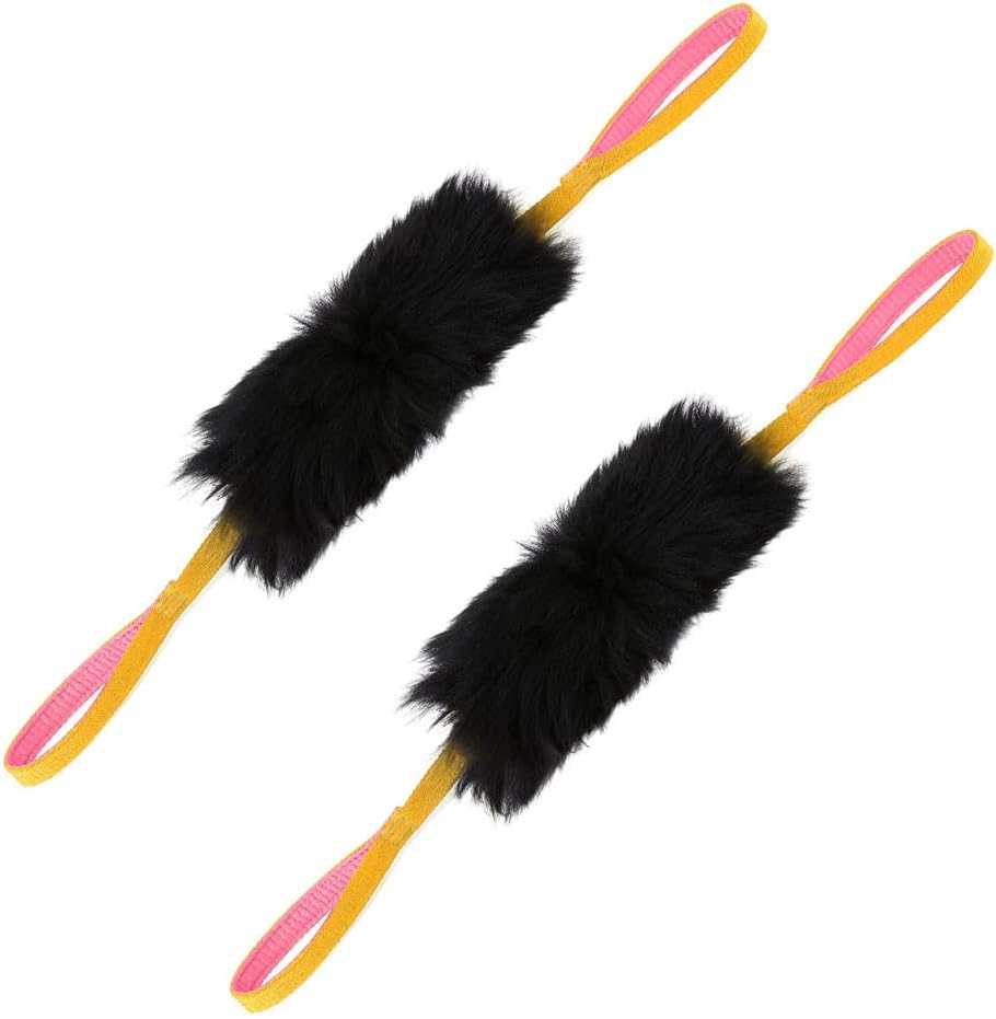 HOWGO Dog Bungee Chaser Toy Double Handles Natural Sheepskin Fur for All Breeds(Yellow,2Pack)