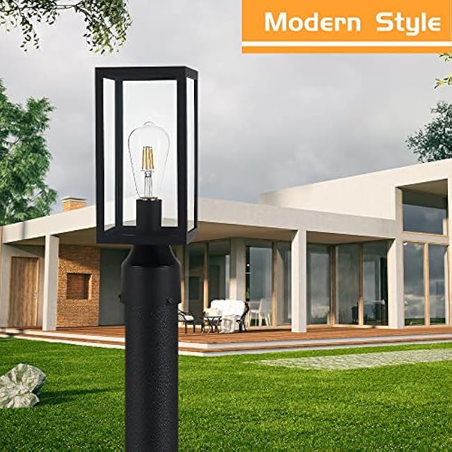 Outdoor Post Light,Waterproof Cast Aluminium Lamp Post Light Fixture,Post Lantern with Pier Mount Base,Matte Black,13.8'',Suitable for Garden,Yard or Driveway,etc