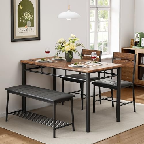 image for IRONCK Dining Table Set for 4, Kitchen Table with Upholstered Bench an