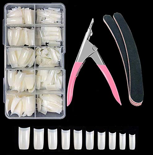 Nagel Tips Für Gelnägel 500 Stück, Acryl Künstliche Nägel Fälschung Nageltips mit Box und Nagelknipser Nagelfeilen…