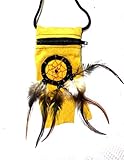  Hejoka-Shop Indianer Medizinbeutel Lederbeutel Brustbeutel GELB Fransen Traumfänger mit Reissverschluss 5 x 8 cm.003a