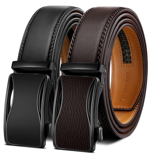 KEMISANT Mens Ratchet Belt 2 Units,Sliding Belt For Gift Mens Dress Casual 1 3/8",Size Adjustable