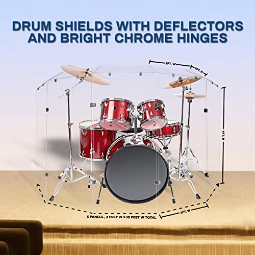 Pennzoni 4Ft Drum Shield W/Deflectors & Chrome Hinges, Comes W/ 5 Drum Panels, 5 Deflectors, Chrome Hinges & Deflector Connectors, Premium Clear Acrylic Panels #TOP5