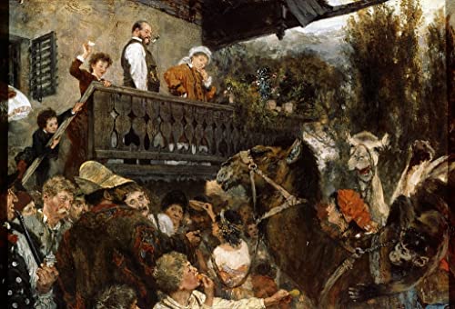 Impression sur toile Adolph Menzel Un cirque ambulant caméléers chef-d'œuvre 58x90cm sans cadre