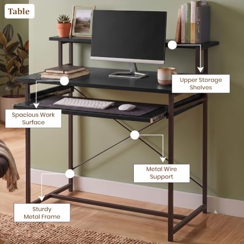 Image of Callas ST-25 DeskMate Pro Engineered Wood Study Desk | 90x54x94.5 cm | Sliding Keyboard Tray, Monitor Riser Shelf | Metal Frame | Home Office, Gaming & Kids Room (Black, ST-25) - 1 Year Warranty