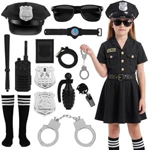 Alaoo Polizei Kostüm Kinder, Polizei Kostüm Mädchen, Deluxe Polizistenkostüm und Rollenspielset, Polizei Spielzeug Polizistin Ausrüstung fürJungen Cosplay Halloween Karneval,A-M