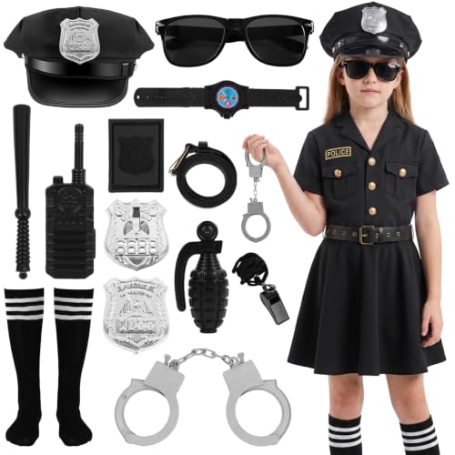 Alaoo Morph Vestito Poliziotta Bambina, Polizia Costume Bambine, Nero, S