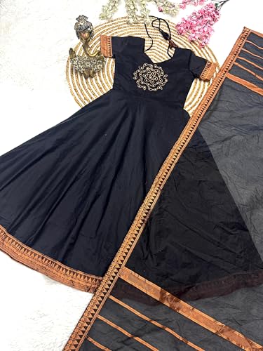 Image of Anarkali Suit Set with Embroidered Yoke, Dupatta and Churidar, Traditional Indian Ethnic Wear for Women
