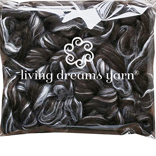 Shetland Wool Tussah Silk Combed Top Roving For Spinning, Felting, Blending. Soft & Lofty Fiber Blend, Natural Black #TOP2