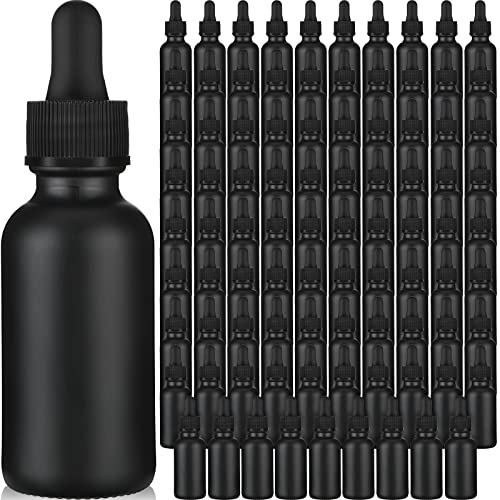Epakh 100 Pcs 1oz Dropper Bottle 30ml Round Glass Bottles With Droppers And Hats Empty Glass Dropper Container For Essential Oils Lab Tinctures Medicine Perfumes(Black) by Epakh - Used condition - US$44.94