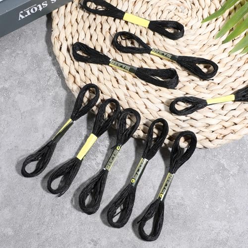 Image of 25 Skeins Black Embroidery Floss 8m Craft Embroidery Floss Embroidery Thread Cross Stitch Threads Friendship Bracelet String Bracelet Making Yarn Hair Wrap Yarn