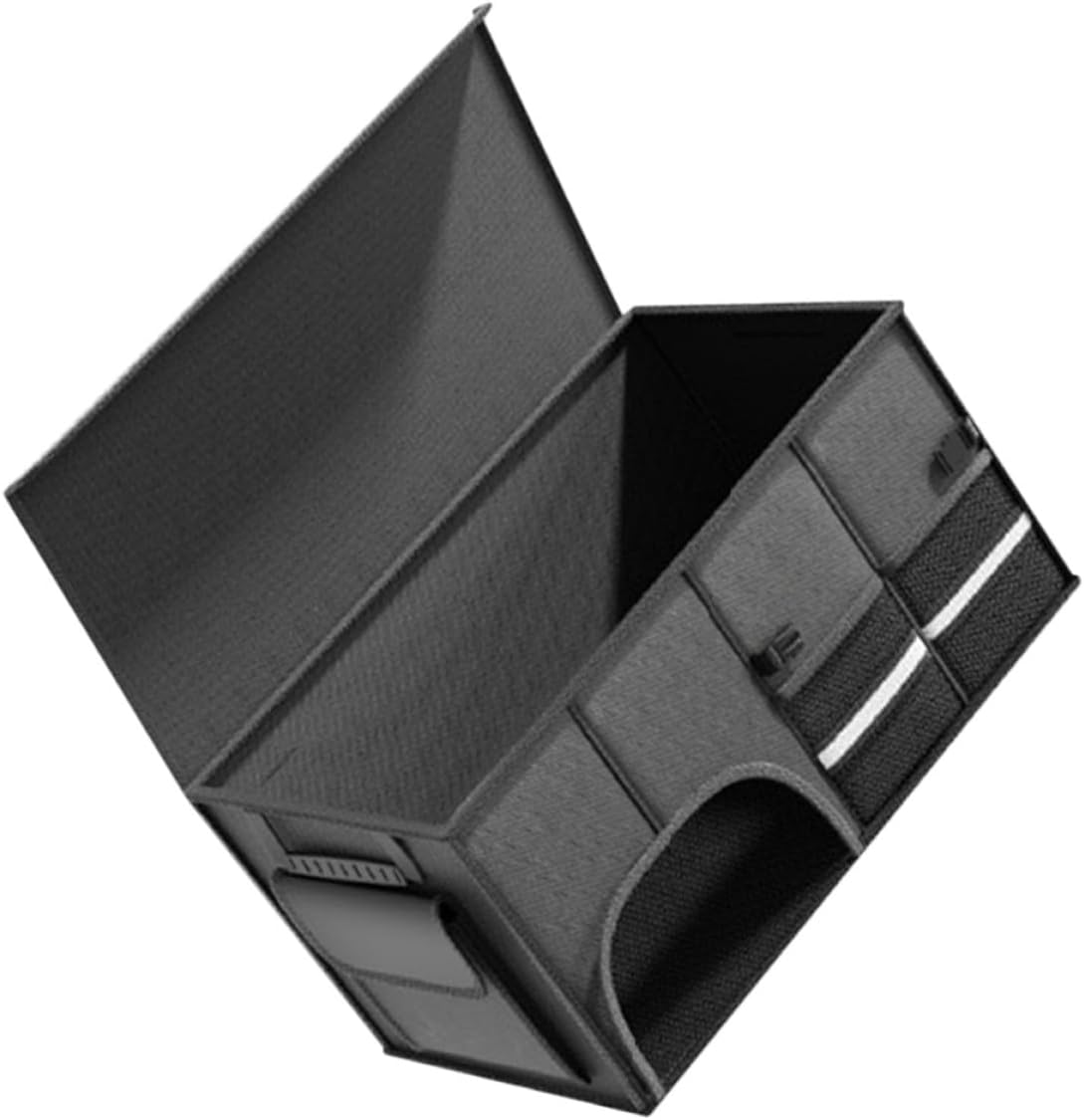 UKCOCO Car Trunk Organizer Collapsible Cargo Storage Basket for Suv Truck Van Large Oxford Fabric Multi-compartment Black Storage Box with Lid for Auto Interior Organization