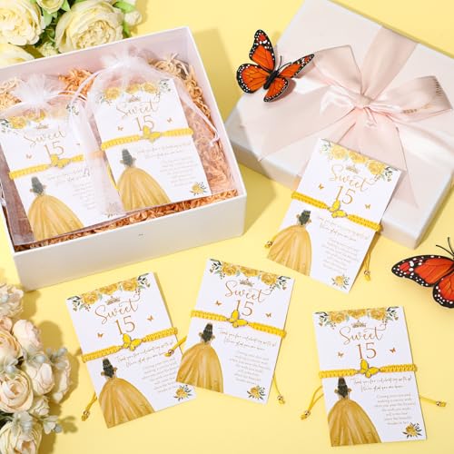 Image of Wenqik 25 Pcs Quinceanera Butterfly Bracelet Adjustable Strings Cute Butterfly Charms for Woven Bracelets Accessories Quinceanera Party Favors(Gold)