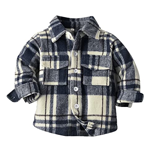 Toddler Baby Boys Lined Plaid Flannel Shirt Long Sleeve Button Down Shirts Warm Blouse Top Jacket Winter Fall Outwear