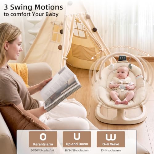 Image of VaVaSoo Baby Swing Up to 26lbs, Baby Swings for Infants (Beige)