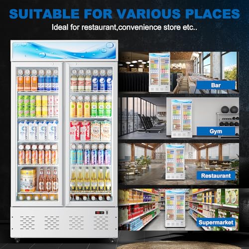 Image of 41.34'' W Commercial Beverage Refrigerators, 30 Cu.ft Glass Door Refrigerator Commercial with LED Light and 10 Shelves, Display Refrigerator for Restaurant Store Cafe Bar, White
