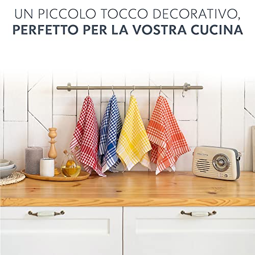 Twinzee Strofinacci Cucina Cotone Quadretti - 100% Cotone - 100% Cotone - 47 x 67 cm - design retrò - Asciuga Piatti e Mani - Blu, Rosso, Verde, Arancione, Giallo (L, 5, unità) - immagine 6