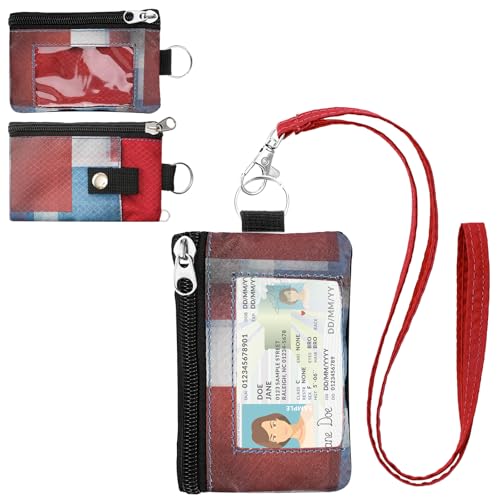 Image of Minimalist RFID Wallet with Lanyard, Multi-functional ID Case with 2 Zipper Pockets and Key Chain for Men and Women, Tactical Badge Pouch Cards Holder, Coin Purse for Travel Sports - Two-Tone