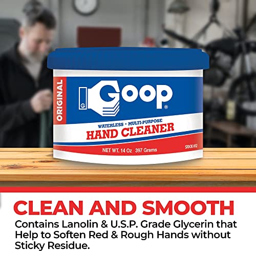 Goop Multi-Purpose Hand Cleaner- Waterless Hand Degreaser, Laundry Stain Remover - NonToxic and Biodegradable Cleaner Remove Dirt, Oil, Paint, Ink, and Clothes Stains Original, 14oz Pack of 1