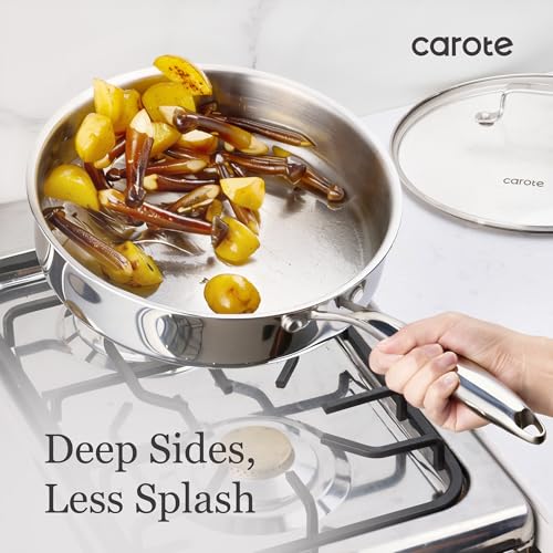 Image of CAROTE 21pcs Tri-Ply Stainless Steel Cookware Set, Pots and Pans Set, Non Toxic Induction Kitchen Cooking Sets, Cookware Collection, Silver