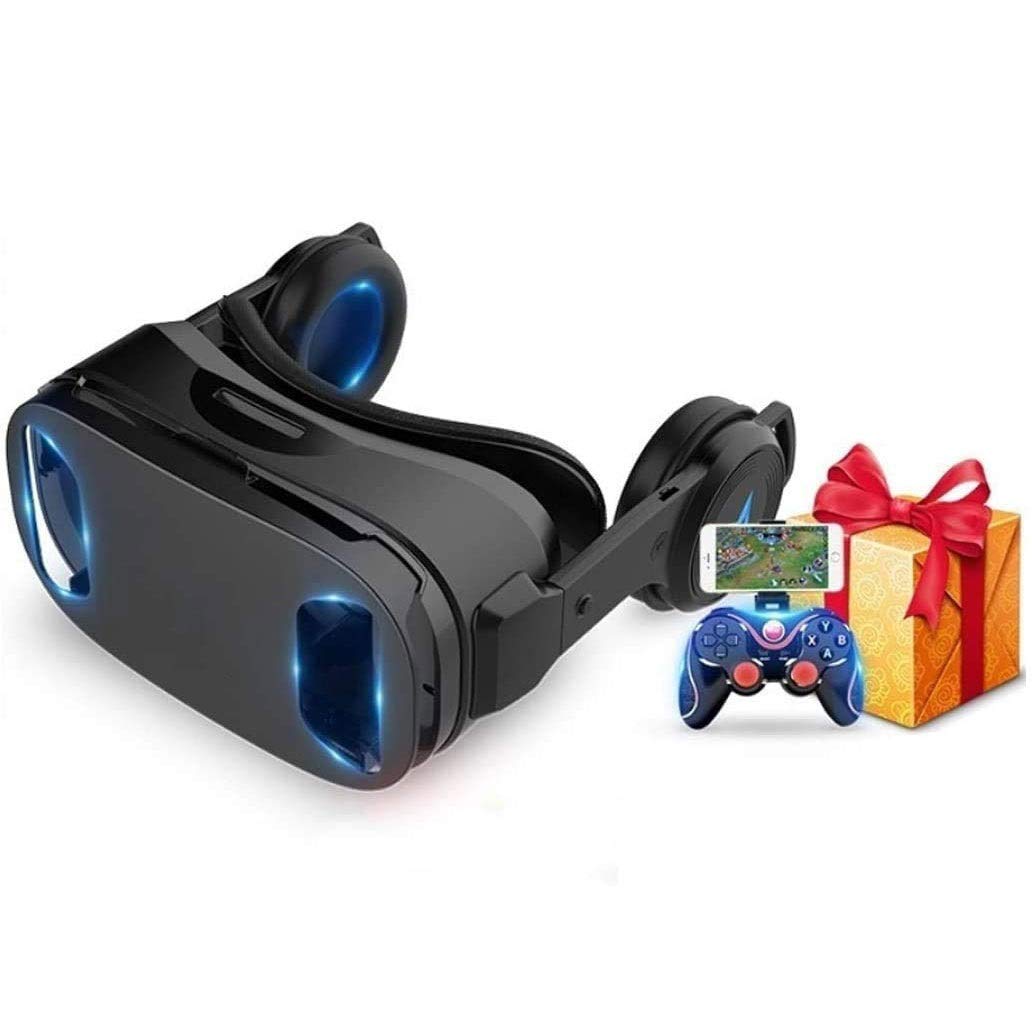 VR Realidad virtual auricular VR 3D Luz azul de gafas HD Lente VR Set incluido incluido de las gafas de realidad virtual 3D, controlador, ajustable VR Gafas - Compatible con iOS y Android con Ga