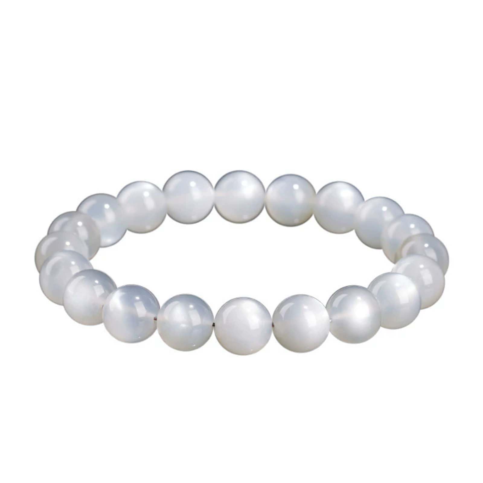 Elegante Pulsera de Cuentas Redondas de Piedra Lunar Blanca