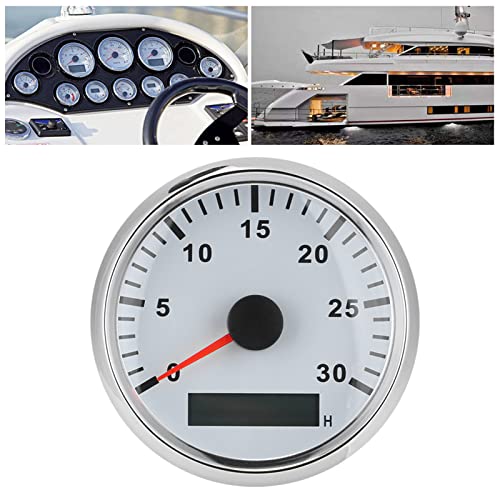Boat Tachometer Sensor Gauge LCD Display 3000 RPM Red Light 12V 24V with Stepper Motor Pointer for Marine Vehicles (White Dial Silver Cover) - Thumbnail 4
