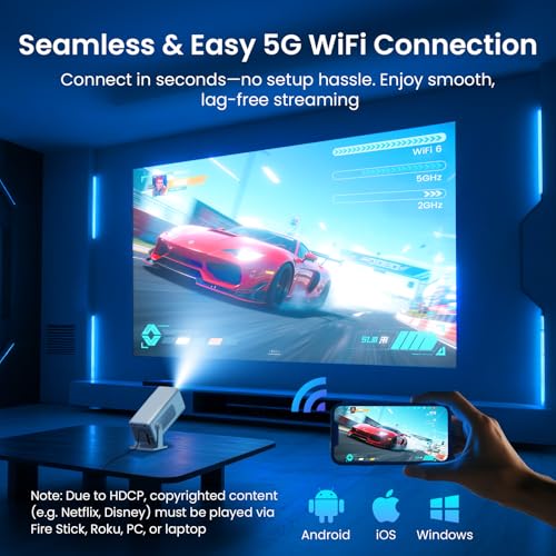 Image of WISHOLY Mini Projector Native 1080P, Portable Outdoor Movie Projector with WiFi and Bluetooth, 4K Supported, Compatible with Smartphone, HDMI, USB, TV Stick, PS5 for Home Theater, Bedroom, Outdoor Use