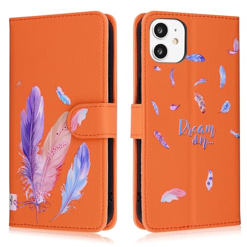 Aisenth Funda tipo cartera para iPhone 11 (6.1 pulgadas), diseño de plumas coloridas 3D, funda de piel sintética con tapa para niñas, funda protectora con cierre magnético, función atril, ranuras para