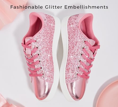 Image of LUCKY STEP Glitter Shoes Sparkly Bling Shiny Bedazzled Lace up Fashion Sneakers for Women