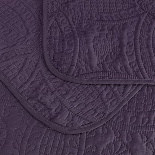 Image of Chezmoi Collection Austin 3-piece Oversized Bedspread Coverlet Set (Queen, Purple)