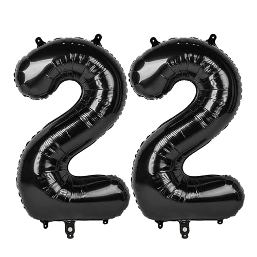 Image of Number Balloons Black 22 Balloon 40 inch for 22 Birthday Party Decoration | Saturated Color, Large 40 inch, With Inflation Straw & Hanging Holes, Great for Men's Birthday, Gothic Theme Party, Halloween
