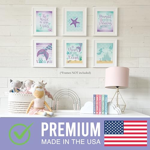 Image of Hadley Designs 6 Mermaid Room Decor for Girls - Mermaid Wall Art for Bedroom and Bathroom, Reversible Unframed Under the Sea Prints for Girls Bedroom, Kids Room Decor Posters, Made in USA