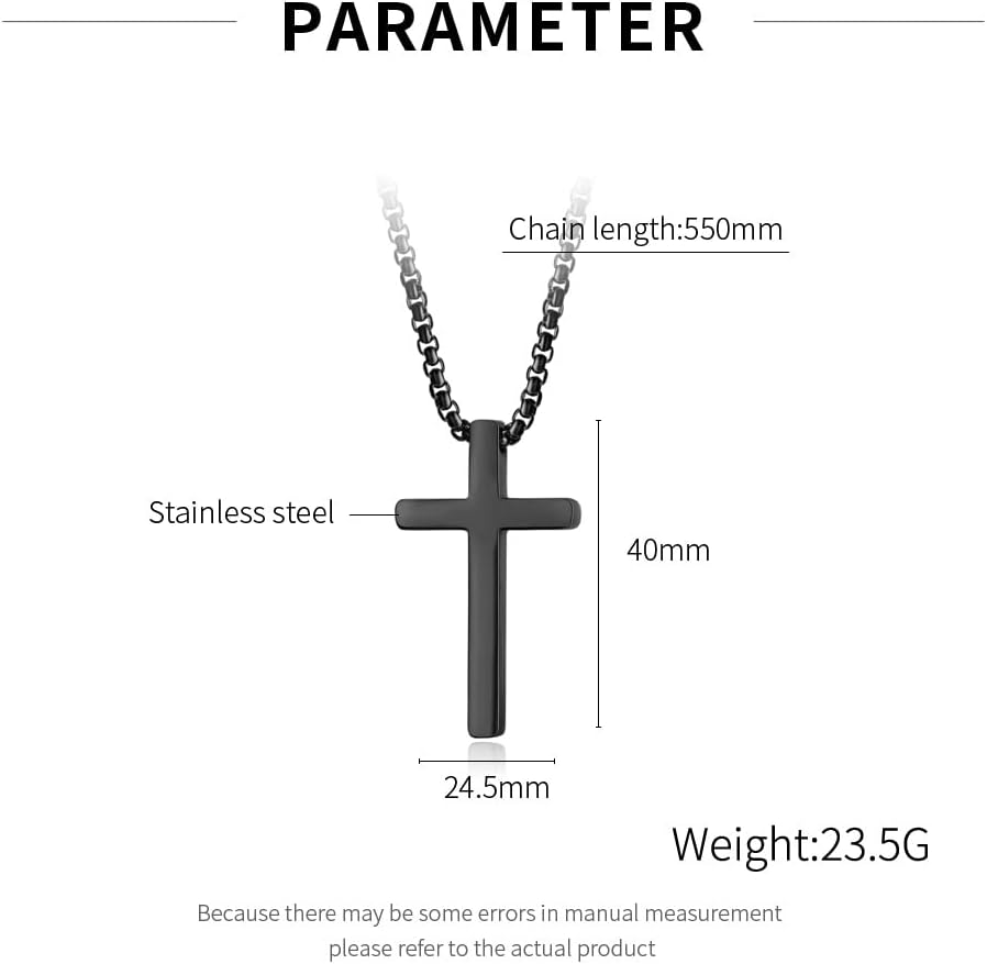 Rockyu Black Stainless Steel Cross Pendant Necklace for Men Classic Christian Religious Jewelry Simple Faith Chain Gift for Him - Image 5